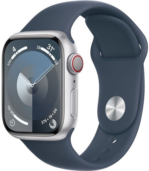 Apple Watch Series 9 GPS + Cellular 41mm Silver Aluminium Case with S/M Blue Sport Band