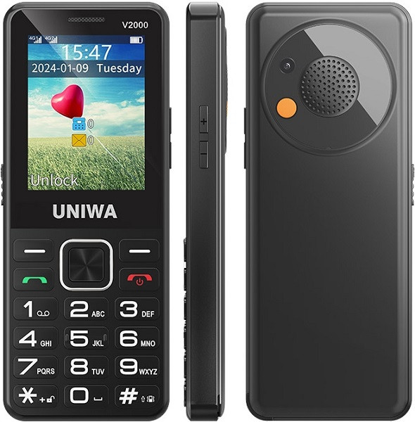 UNIWA V2000 Elder Mobile Phone Dual Sim 128MB Black (48MB RAM) - UK Plug